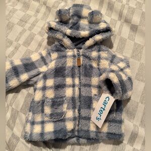 Carter's Fuzzy Blue and Cream Checkered Jacket